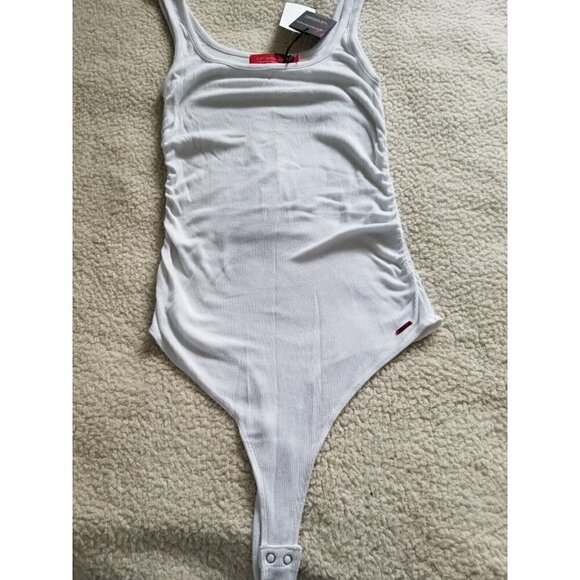 Philanthropy Womens Sleeveless Bodysuit Tank Top Style Ruched Sides White Sz S - Picture 1 of 6